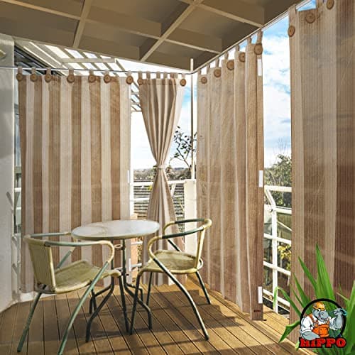 HIPPO Outdoor Balcony Sun, UV & Dust Protection Curtain HDPE Light Filtering 230 GSM Tab-Top Loop with Decorative Button Curtains for Home, Garden, Varanda, Hotel (Persian-Beige, 4.5FTX9FT, 2 PC)