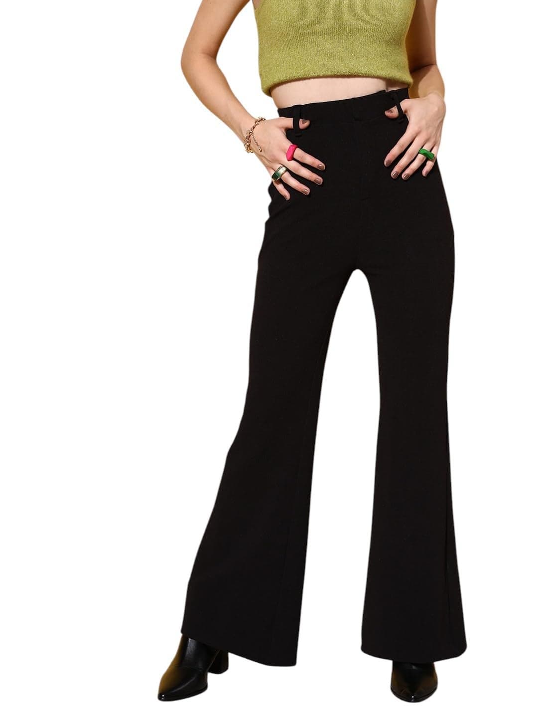 Sassafras Women's Black Bell Bottom Knitted Pants-M