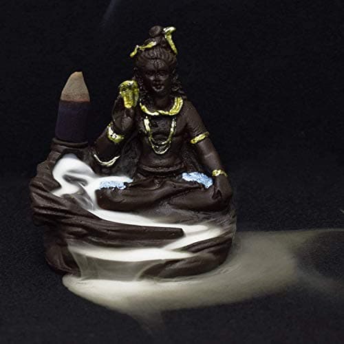 HC VILLA Adiyogi Shiva Smoke Backflow with Free 10 Incense Cone Holder Decorative Showpiece Mahadev Adiyogi Shankara | for Temple Pooja Living Room | Office & Gift, Idol Home