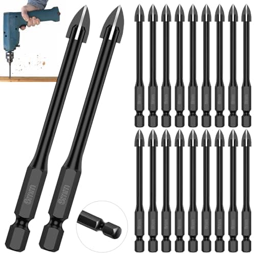 20 PCS 1/4" Tile Drill Bits 6mm Masonry Drill Bits Concrete Drill Bit Set Alloy 1/4" Hex Shank for Tile Glass Mirror Ceramic Wood Brick (2 Set,1/4'' 6mm,20pcs)