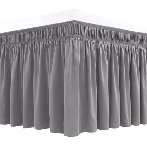Biscaynebay Wrap Around Bed Skirts for Queen Beds 22" Long Drop, Silver Grey Adjustable Elastic Dust Ruffles Easy Fit Wrinkle Resistant Silky Luxurious Fabric Machine Washable