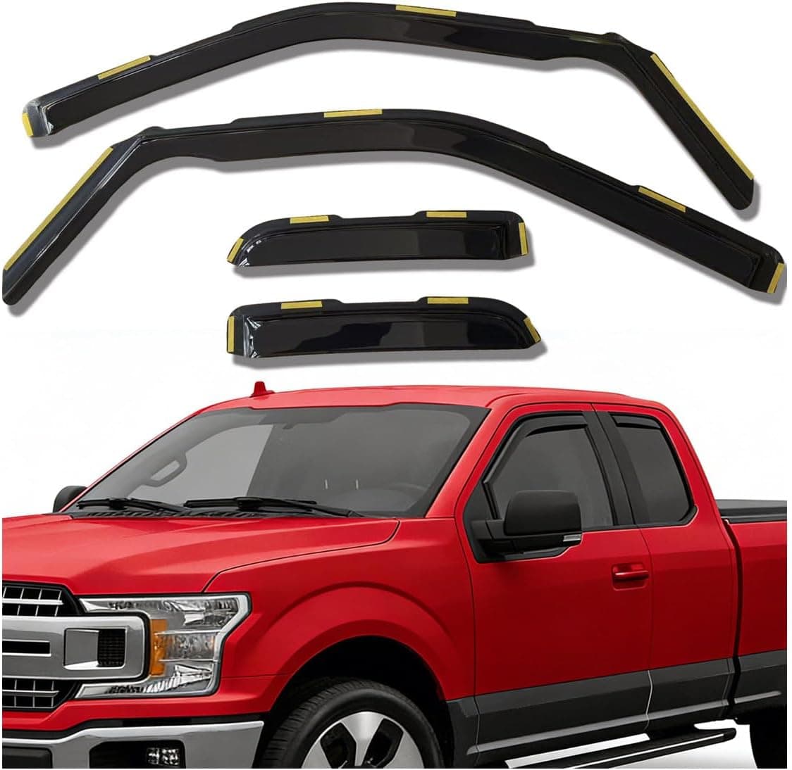 Darodcar Side Window Deflectors Vent Visors for 2015-2020 F150 Extended Cab - Dark Smoke 4-Piece Set