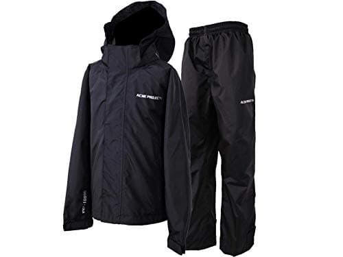 Acme Projects Acmelogy Rain Suit (Jacket + Pants) 100% Waterproof, Breathable, Taped Seam, 10000mm/3000gm, YKK Zipper (Men's, Small, Black)