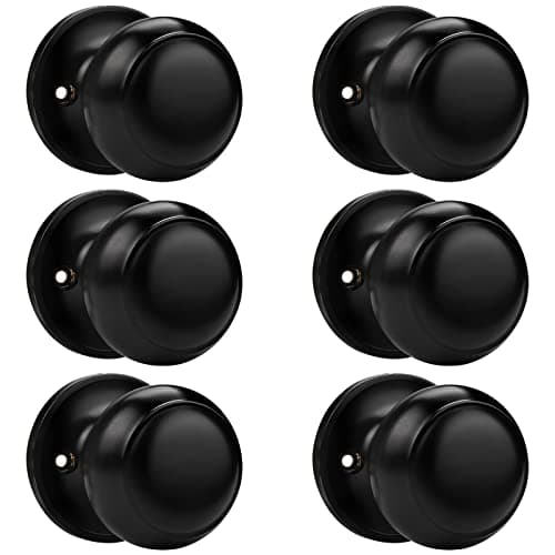Probrico Dummy Door Knobs 6 Pack, Single Side French Door Handles Black Finish, Flat Ball Style