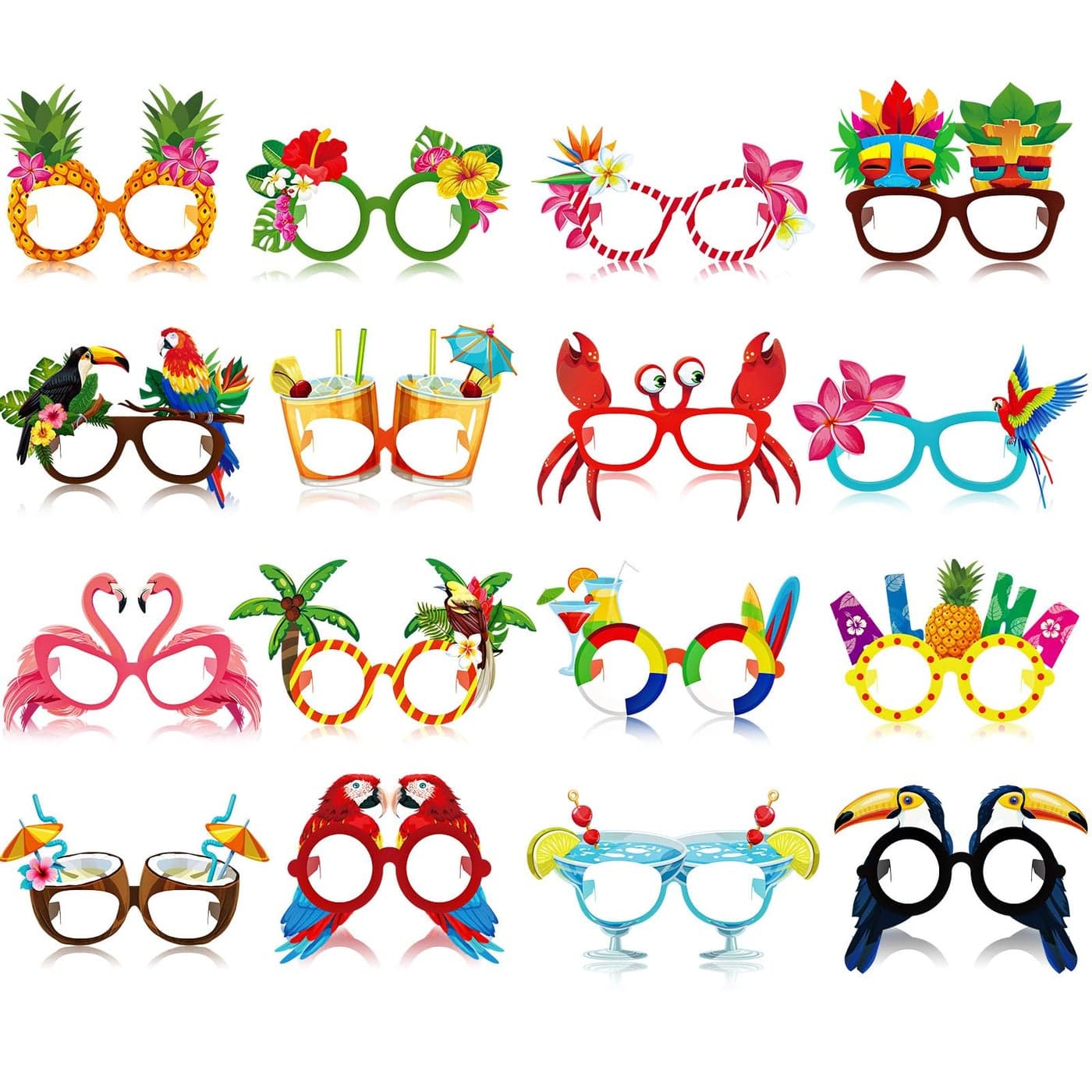 Vinsot 32 Pack Beach Pool Party Eyeglasses Decor Mardi Gras Luau Paper Glasses Bulk Hawaiian Sunglasses Frame Tropical Pool Props Photo Booth Props for Carnival Beach Party Favor Birthday Supply Decor