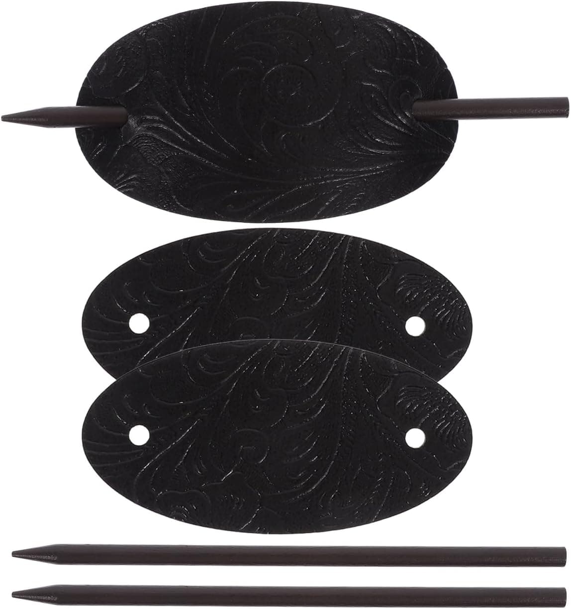 minkissy 3pcs Leather Hair Barrettes with Wooden Stick Black Vintage Hair Clips Hair Bun Leather Ponytail Holders Wooden Hair Pins for Women Girls