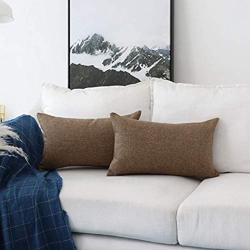 Khooti Rectangular Jute Cushion Cover, Throw Pillow Cover for Couches, Chairs, Sofas, Beds, Coffee Tables, Living Rooms, Bedrooms, Modern Boho Design, 12x24 | Brown | Set of 2