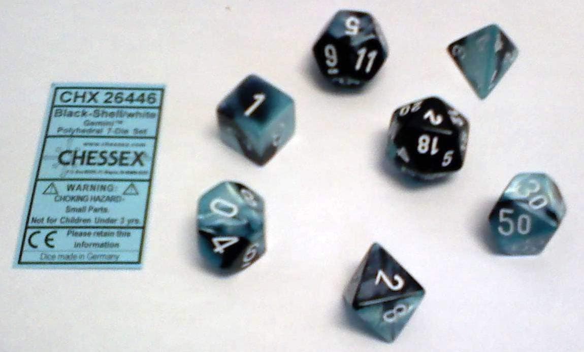Chessex Dice Polyhedral 7-Die Gemini Set - Black & Shell with White Chx-26446, Multicolor