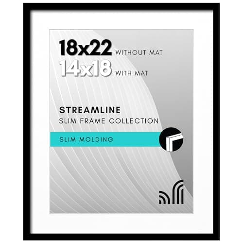 Americanflat 18x22 Picture Frame with Polished Plexiglass - Use as 14x18 Frame with Mat or Display 18x22 Photo Without Mat - Streamline Collection - Thin Border Picture Frames for Wall - Black
