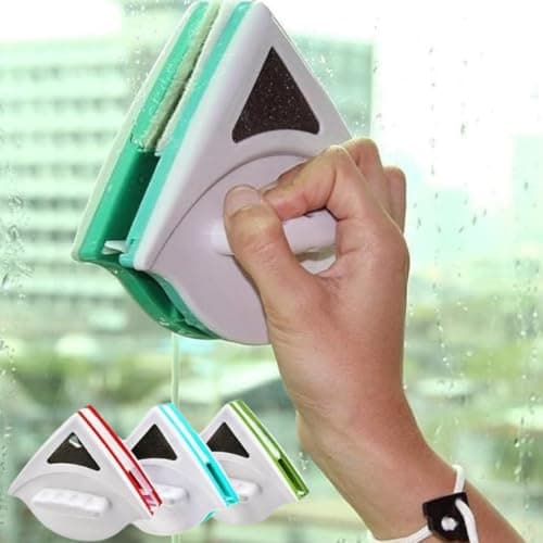 WEPTIX® Magnetic Window Cleaner Double-Side Glazed Two Sided Glass Cleaner Wiper with 2 Extra Cleaning Cotton Pads | Two-Sided Window Squeegee Washing Tool for Cleaning- (Multi)