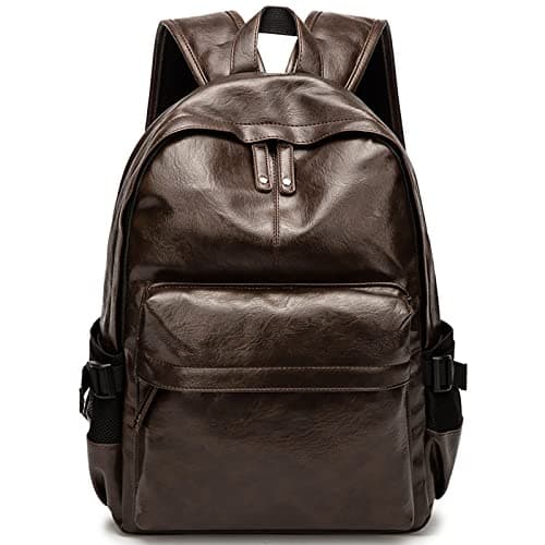 Leather Laptop Backpack for Men Women, School College Bookbag Casual Travel Daypack (Brown)