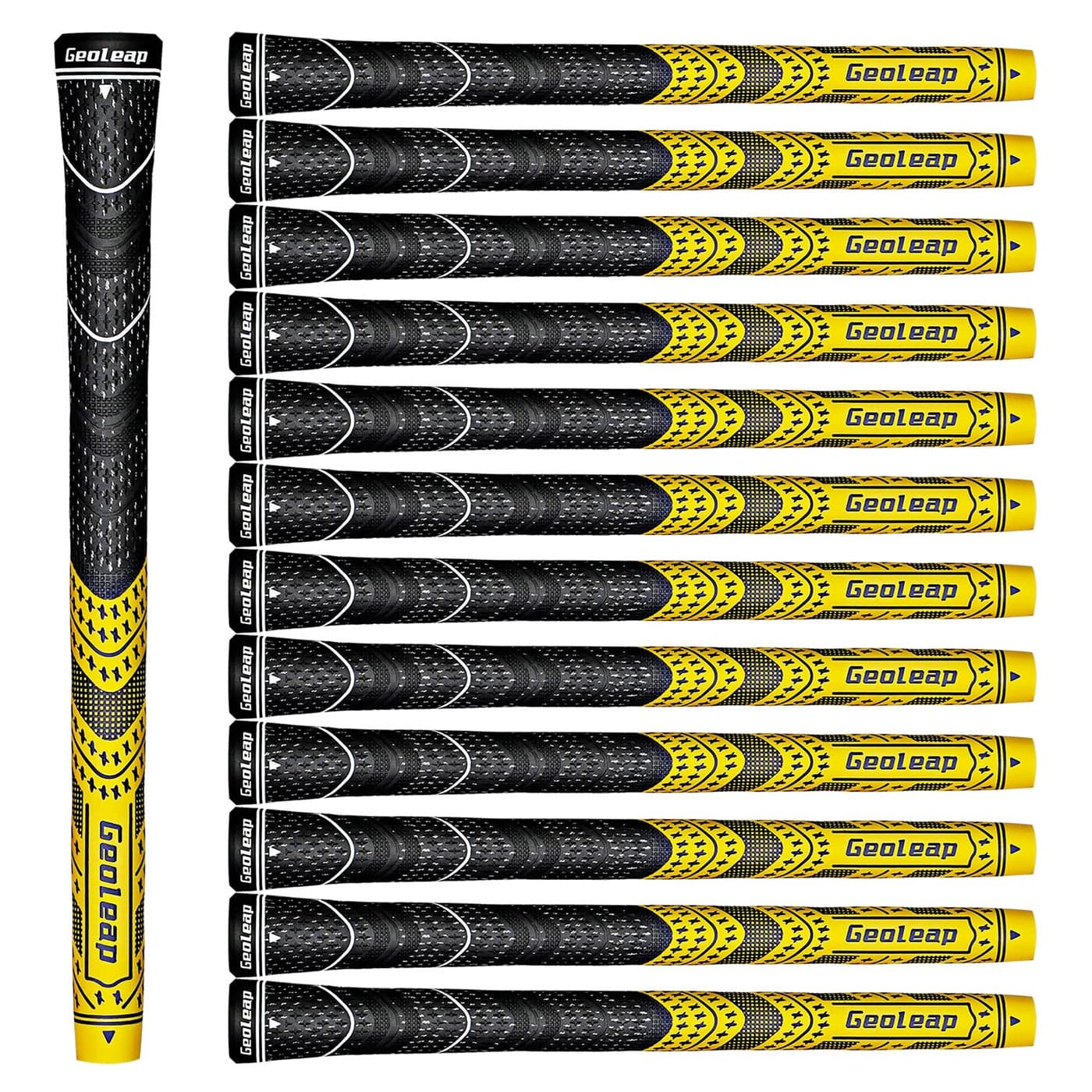 Geoleap Golf Grips Set of 13 Cord Rubber Compound Material Hybrid Golf Club Grips All Weather PerformanceYellow Standard