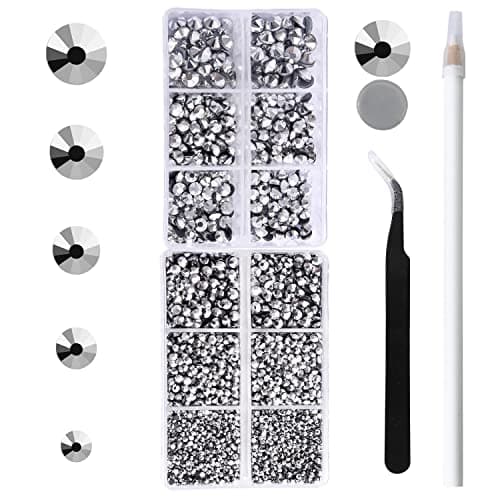 MEIBITE 6796PCS Sliver Hotfix Rhinestones Crystal Stones Glass for Fabric Clothes Shirts Sparkly Flat Back Round with Tweezers and Picking Pen SS6SS30 Set