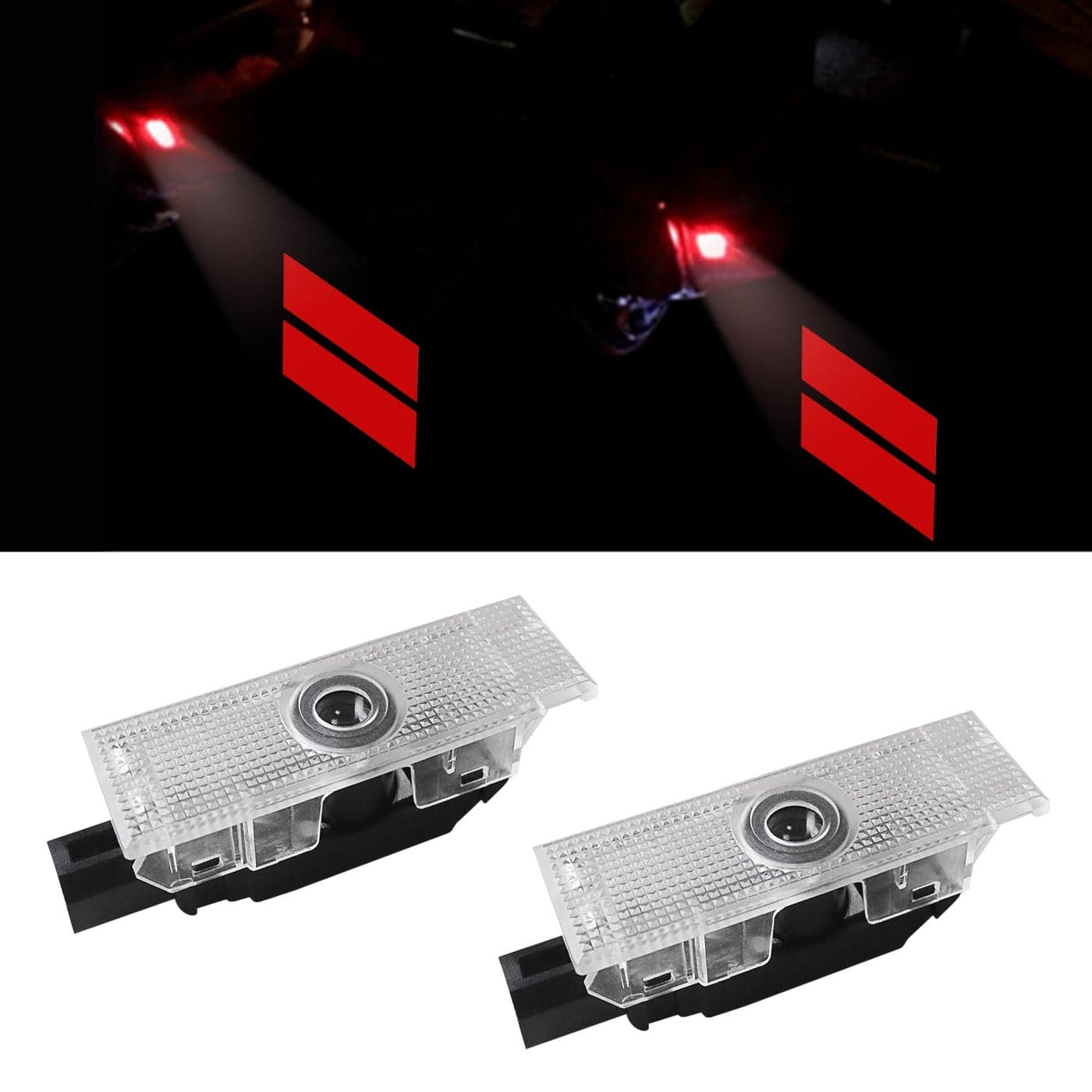 YOSRTER 2PCS Door Lights Logo for Dodge Challenger Accessories LED Ghost Shadow Welcome Puddle Projection Lamps for Dodge Challenger Interior AccessoriesRed Double Stripe
