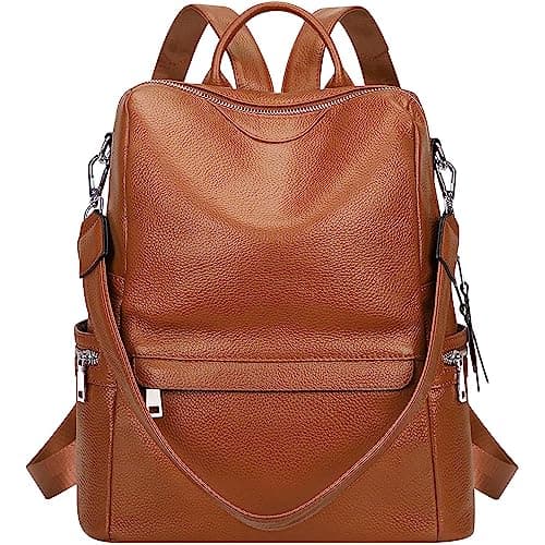 ProArch Genuine Leather Contrast Backpack Purse for Women Convertible Shoulder Bag Large Laptop Backpack (AeroTan)