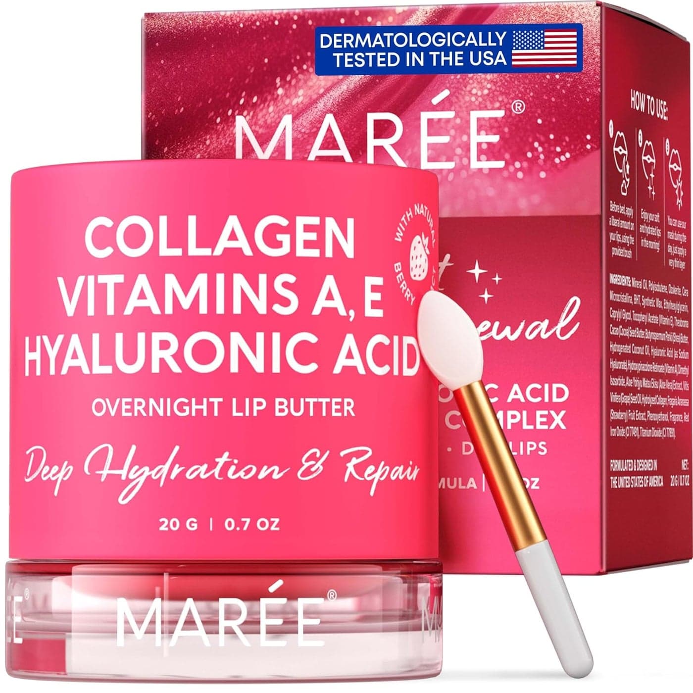 MAREE Lip Mask with Hyaluronic Acid Overnight Butter Balm Moisturizer for Very Dry Lips Hidratante de Labios Care Hydration