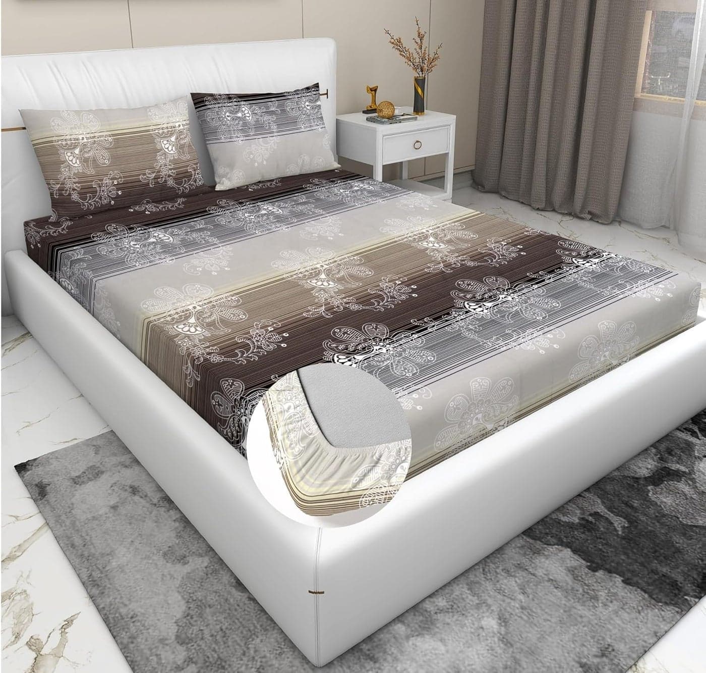 RD TREND® Premium 100% Cotton Bedsheet for King Size Bed(78x72x10 Inches) with 2 Pillow Covers (20x30 Inches) | 300 TC Soft, Breathable, Elastic All Around | Coffee