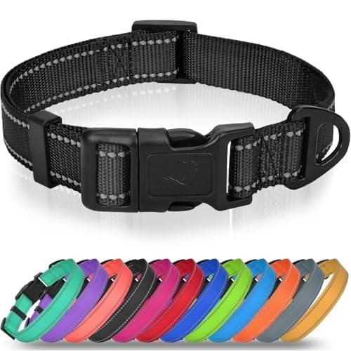 Joytale Dog Collars for Small Dogs, Feather-Light Double-Sided Reflective Nylon Collar for Night Safety, Adjustable Quick-Release for Growing Puppies, Black, S (5/8" Width)