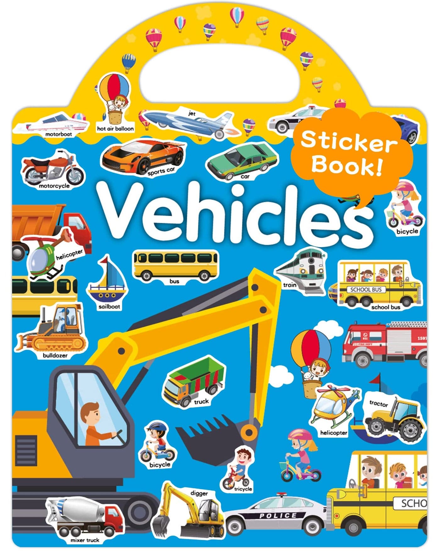 Benresive Reusable Sticker Book for Toddlers 2-4 Years, Fun Travel Stickers for Kids, Waterproof Sticker Books for Toddlers 1-3, Crafts Activities for Todddlers 1-3 2-4 3-5 - Vehicle