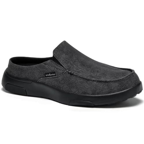 Men's Orthopedic Slip On Loafers Slippers Shoes: Plantar Fasciitis Canvas Loafer Shoes for Achilles Tendonitis, Lightweight Flat Boat Shoes Black Size 9