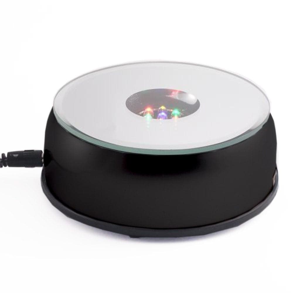 Amlong Crystal 4 Inch Rotating LED Light Display Base with Adaptor Black