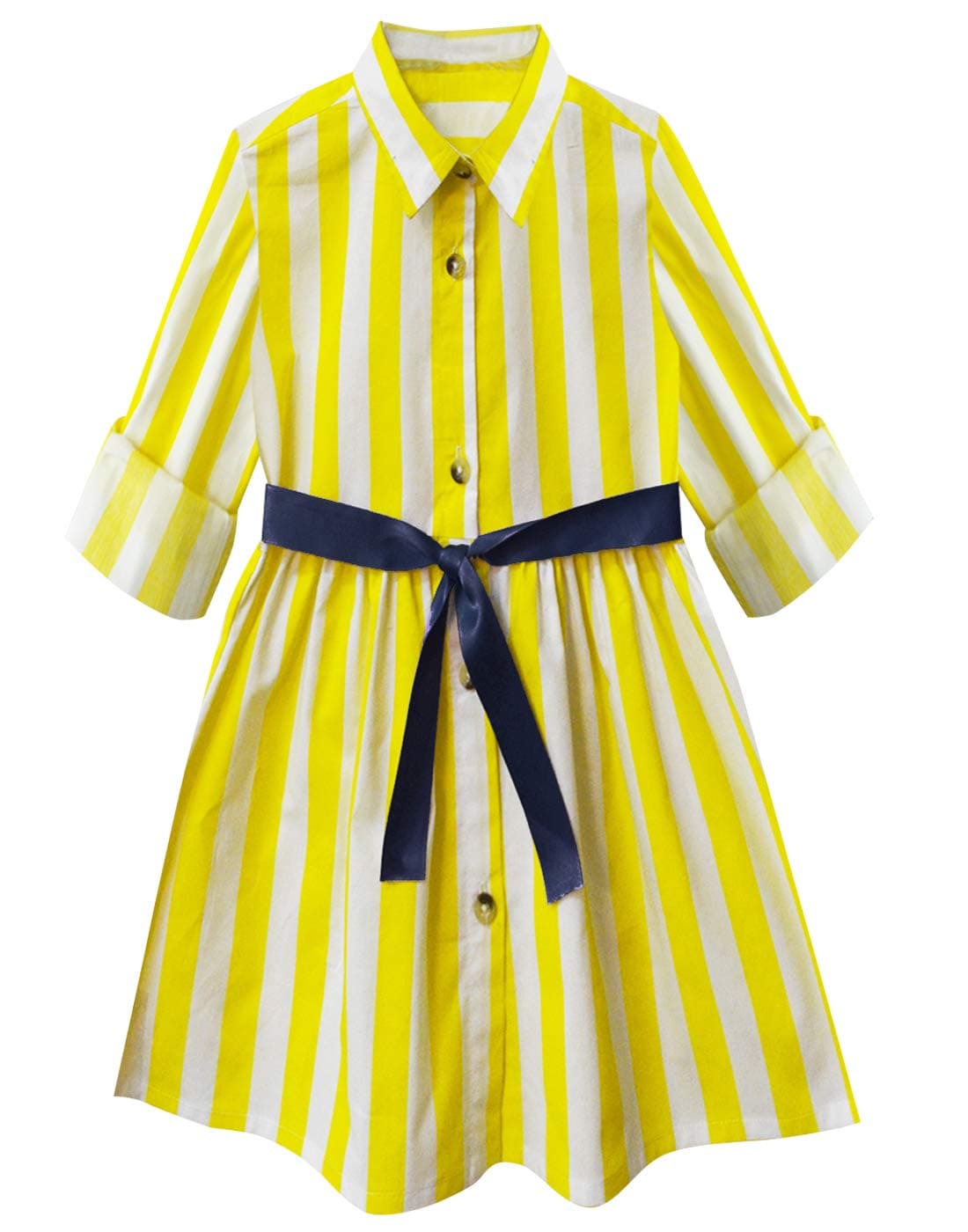 A.T.U.N. (ALL THINGS UBER NICE) Girl's Cotton A-Line Knee Length Casual Dress (GDRS SHT LTS_Yellow & White_3-4 Years)