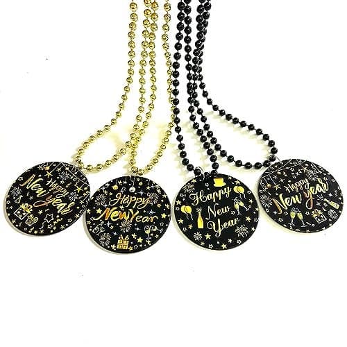 YSPPF 12 Pcs Happy New Year Bead Necklace New Years Eve Medallion Pendant Bead Necklaces Party Gift