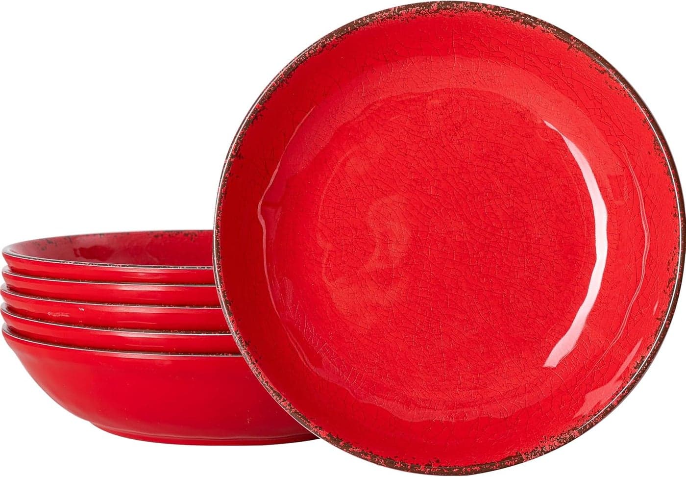 LEHAHA Vintage Melamine Pasta Bowls Set of 6 925 inch Large Salad Bowls Unbreakable 100 Melamine Serving Bowls Set for Dinner 42 oz Wide and Shallow Bowls Set Dishwasher Safe Red