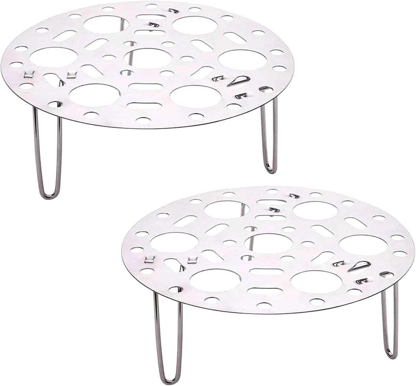 Crega Steaming Rack 2 Pack, 6.7 Inch Round Food, Grade Stainless Steel Steamer Plate for Cooking, Cooling, Roasting, Kitchen & Outdoor Use, Rust-Resistant Silver