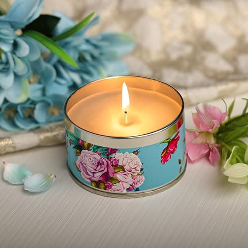 Iris Botanics Tin Candle- Fragrance Tea Rose & Agarwood - 85g (Lilac & Peony)