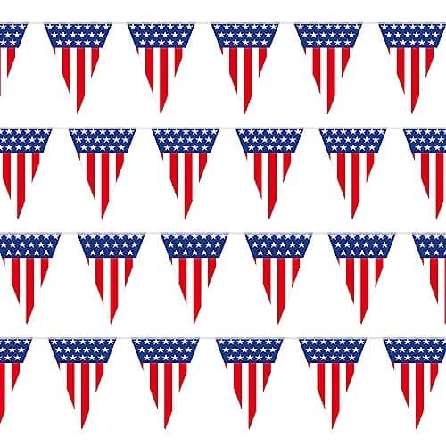 USA Flag Pennant Banner 100 FT Long American String Flags 18 Inch Tall Triangle Flag Decorations USA Party Stars and Stripes Bunting Garland 4th of July Patriotic Decoration BASHOUT
