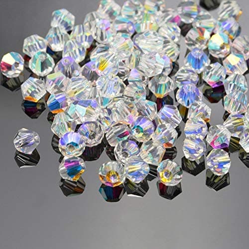 Dowarm 250PCS Bicone Crystal Beads 6MM Faceted Bicone Glass Beads for Jewelry Craft Making DIY Bracelet Necklace Dolls Loose Spacer Beads Crystal AB 6MM