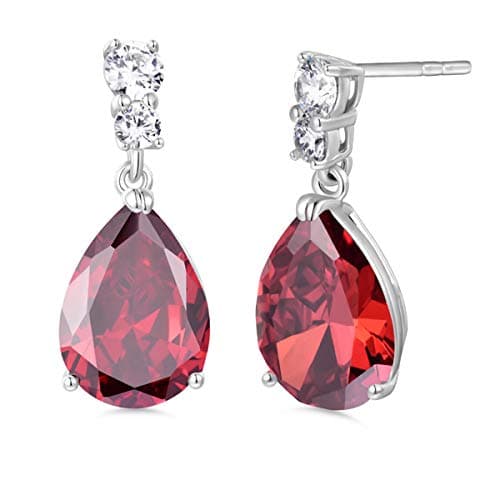 GULICX Silver Tone Ruby Color Red Zircon CZ Pear Drop Party Charming Dangle Earrings