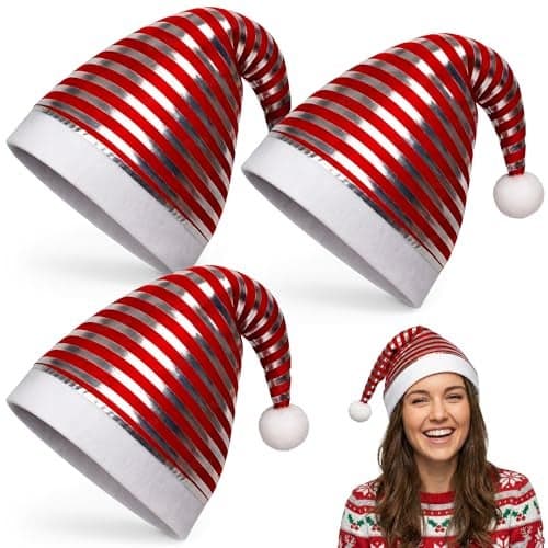 Zest 4 Toyz Christmas Santa Cap Striped Pattern, Santa Hat, Party Cap, Hat for Christmas/Xmas Party Decoration (PACK OF 3)