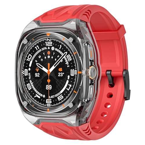 Transparent Designer Rugged Case with Band Compatible with Samsung Galaxy Watch 7 Ultra 2025 Band,Luxury Crystal Clear Military Protective Cover Bumper Tactical for Galaxy Watch 7 47mm Ultra Strap