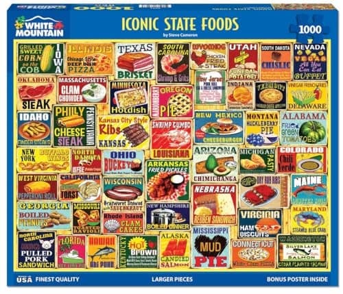 White Mountain 1000 Piece Jigsaw Puzzle Classic American Food Collage Puzzles with Large Pieces Gift for Adults and Family 24x30 Iconic State Foods