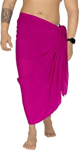 LA LEELA Men's Casual Vacation Pareo Sarong Wrap One Size Solid Plain