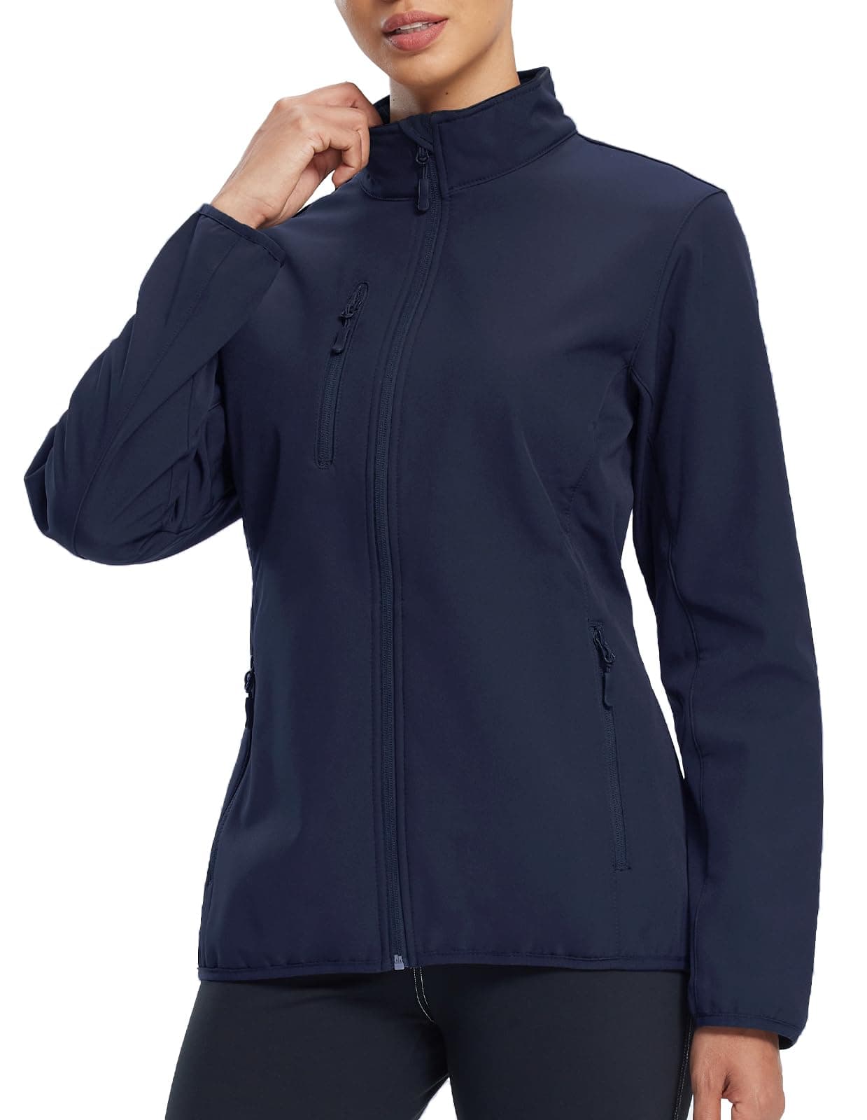 fit space Women's Softshell Jacket, Fleece Lined Warm Lightweight Windbreaker, Insulated Shell for Hiking Outdoors, Navy Medium