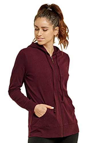 Sofra Women's Thin Cotton Zip Up Hoodie Jacket (L, Burg) Burgundy