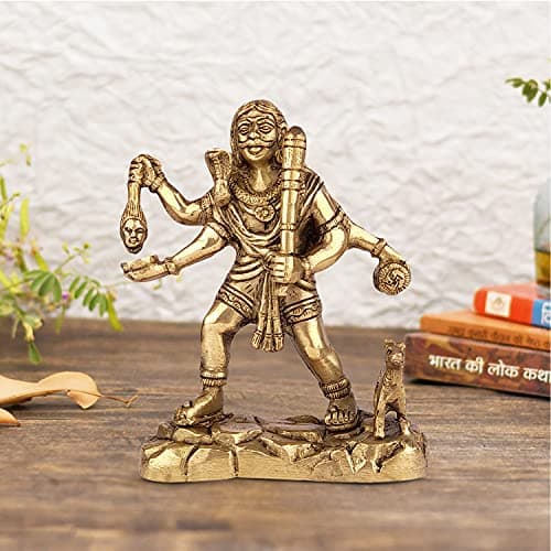 ARTVARKO Brass Idol Kaal Bhairav Murti Kalbhairav Bhairo Baba Kaala Bhairava Sculpture Mahakal Diety Avatar of Lord Shiva with Dog Height 7 Inch