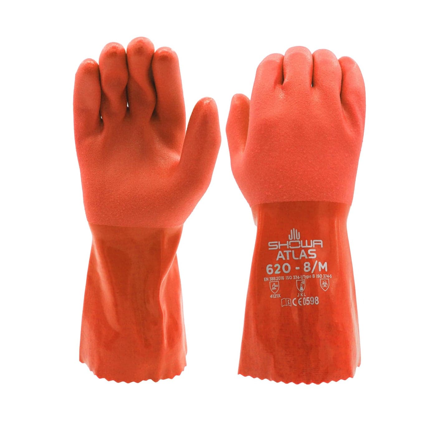 SHOWA Atlas 620 DoubleDipped PVC Chemical Resistant Safety Work Glove with Cotton Liner 12 Length Large 12 Pair