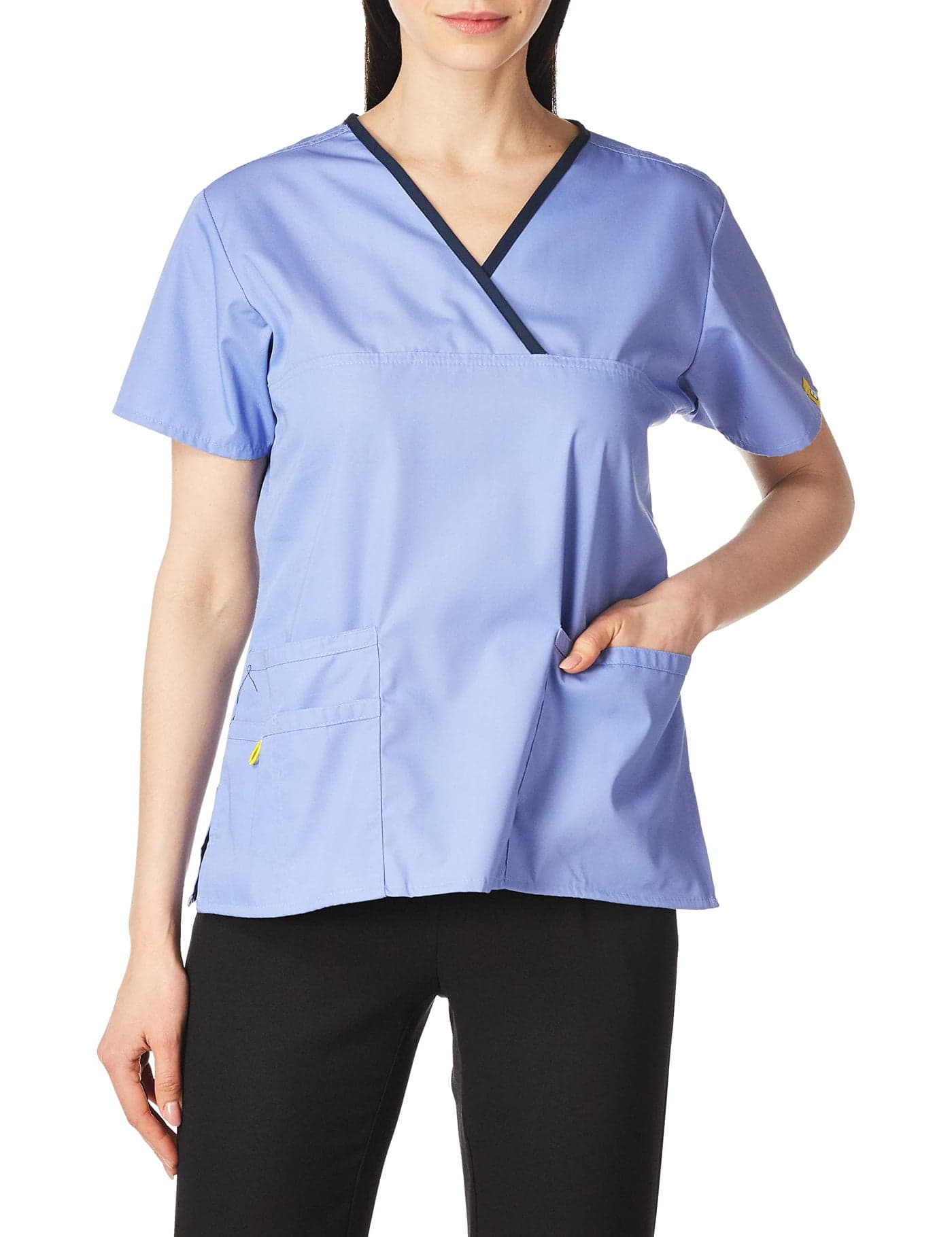 WonderWink Women's Charlie 5 Pocket Y-Neck Wrap Top, Ceil Blue, XX-Small