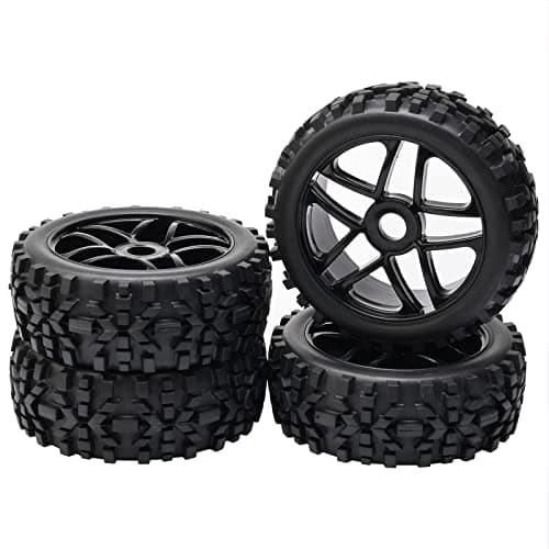 JIUWU 4-Pack High-Performance RC Off-Road Wheels and Tires - 17mm Hex, 1/8 Scale, Durable Black Construction