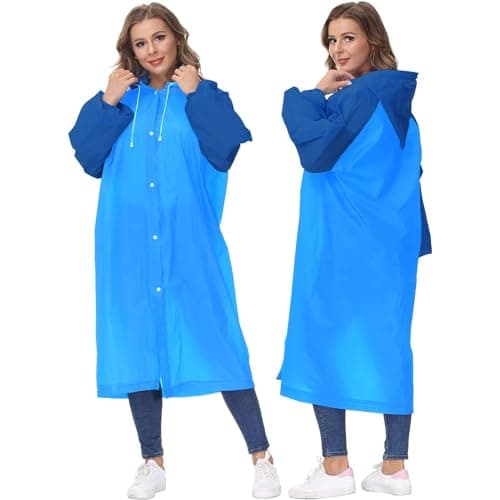 Pivalo EVA Poncho Raincoat Transparent Hooded Water Resistant Rain Jacket with Sleeves for Women Men Camping Rainy Season Travel - Sky