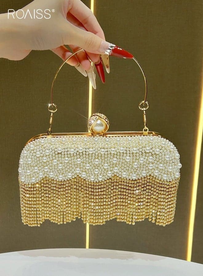 Women Stylish Handbag with Chain Strap, Crystal Tassel Crossbody Bag, Pearl Beaded Evening Bag for Ladies, Elegant Chic Shoulder Bag, Ideal for Dating, Shopping and Everyday Use