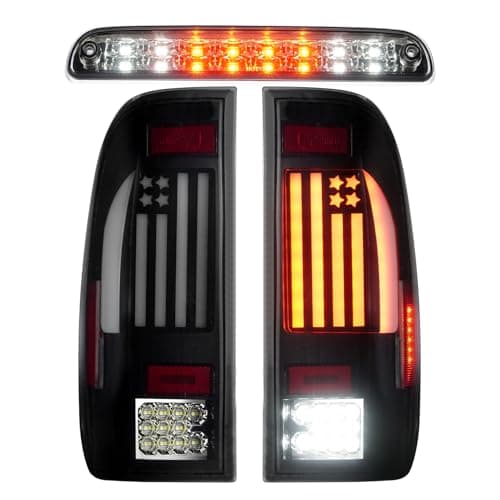 LED Tail Lights + 3rd Third Brake Light Kit Fit for Ford F250 F350 F450 F550 Super Duty 1999-2007, Taillights and High Mount Stop Light, 3Pcs, Smoke Lens