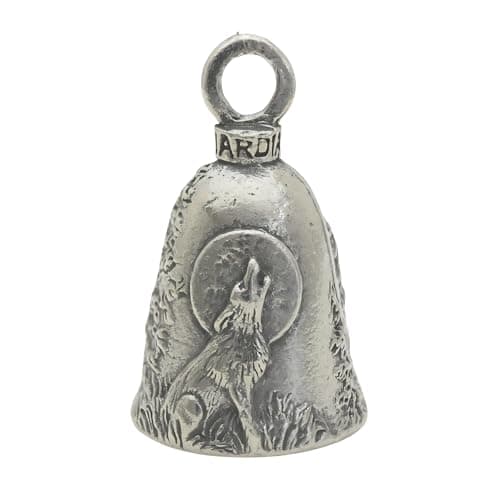 Guardian Bell Howling Wolf Good Luck Bell w/Keyring & Black Velvet Gift Bag | Motorcycle Bell | Lead-Free Pewter | Good Luck Gift to Friends & Family | Bike Bell | Gift Accessory | Made in USA