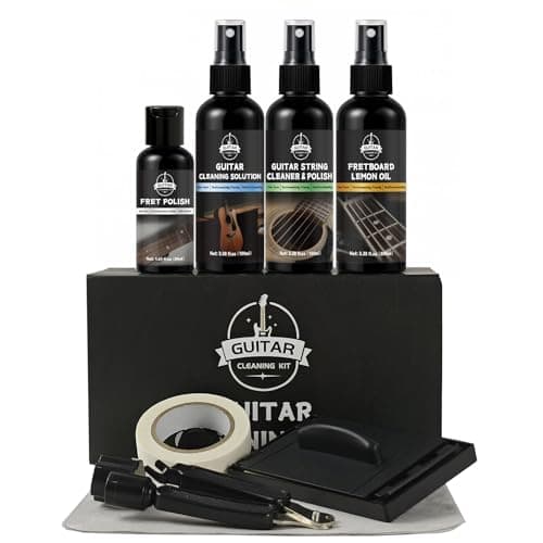 DINGSEN Guitar Cleaning Kit - 8-Piece Professional Maintenance Set with Guitar Cleaner, Fretboard Oil, Polish Wax, String Cleaner, 3-in-1 Cutter & Microfiber Cloth