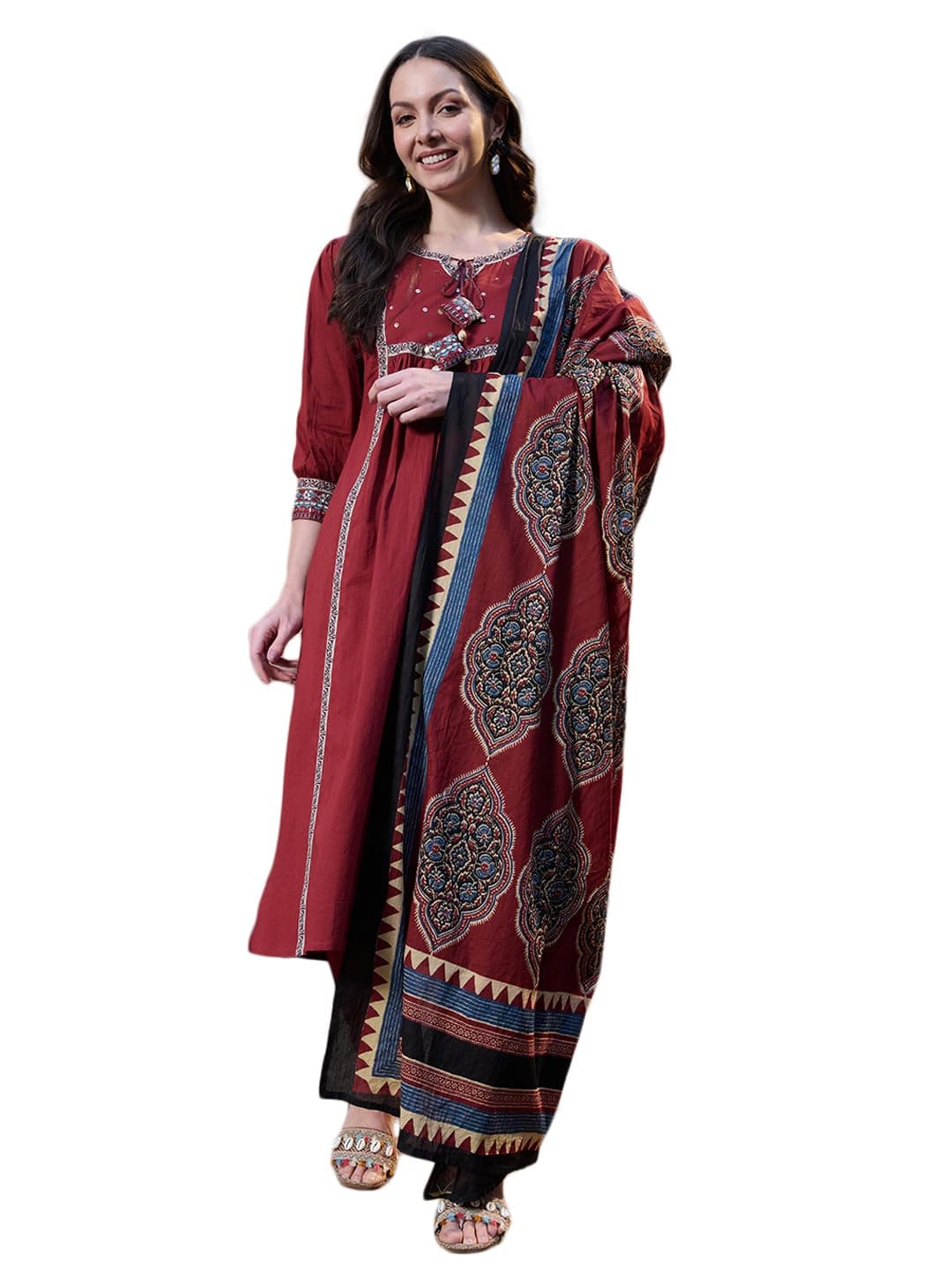 Stylum Women's Solid Cotton Kurta Pant Dupatta Set (3X-Large)