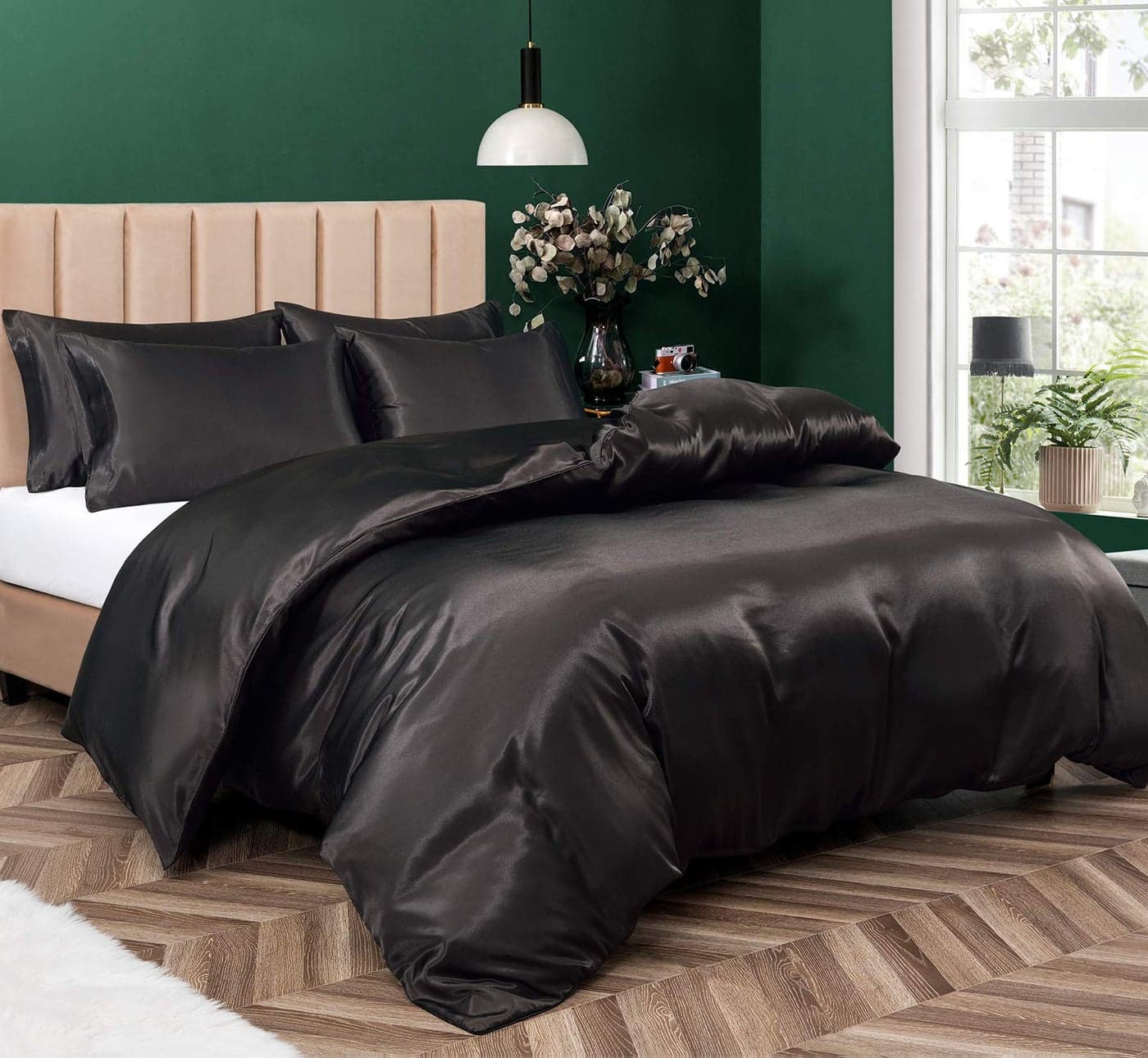 P Pothuiny 3 Pieces Satin Duvet Cover Twin/Twin XL Size, Luxury Silky Like Black Duvet Cover Bedding Set with Zipper Closure, 1 Duvet Cover + 2 Pillow Cases (No Comforter)